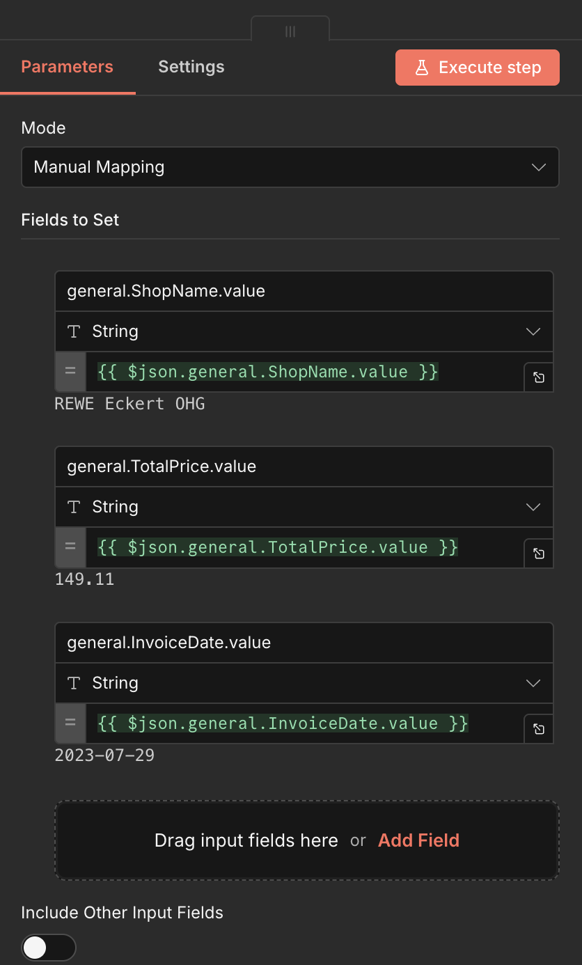 Editing fields in n8n