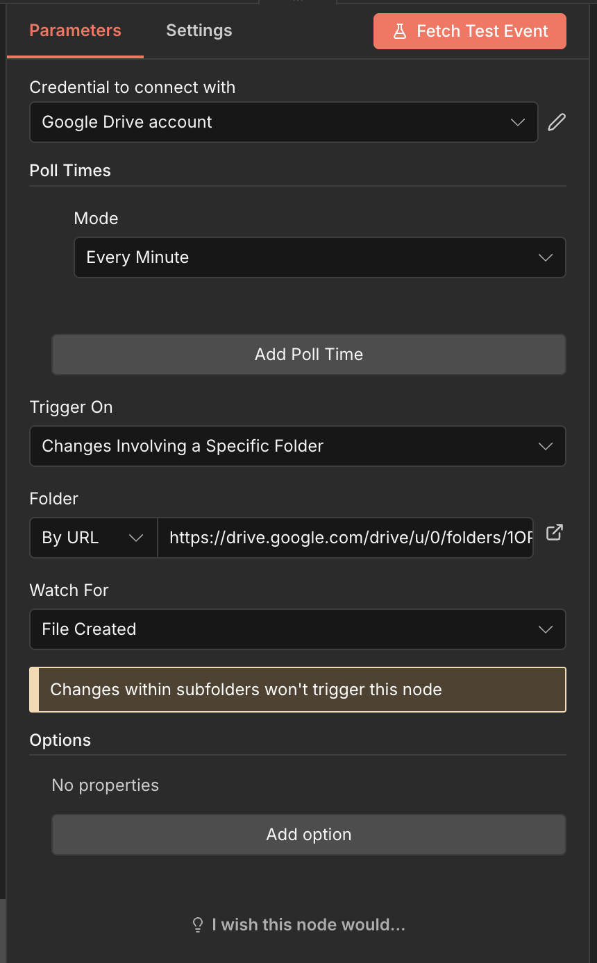 Configuring Google Drive Trigger in n8n